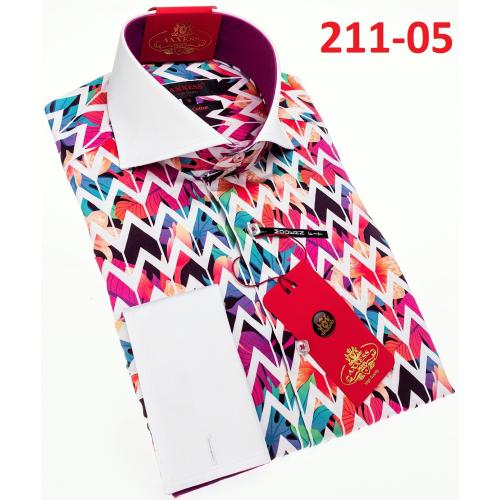 Axxess Chevron Multicolor Flower Design Cotton Modern Fit Dress Shirt With Button Cuff 211-05.